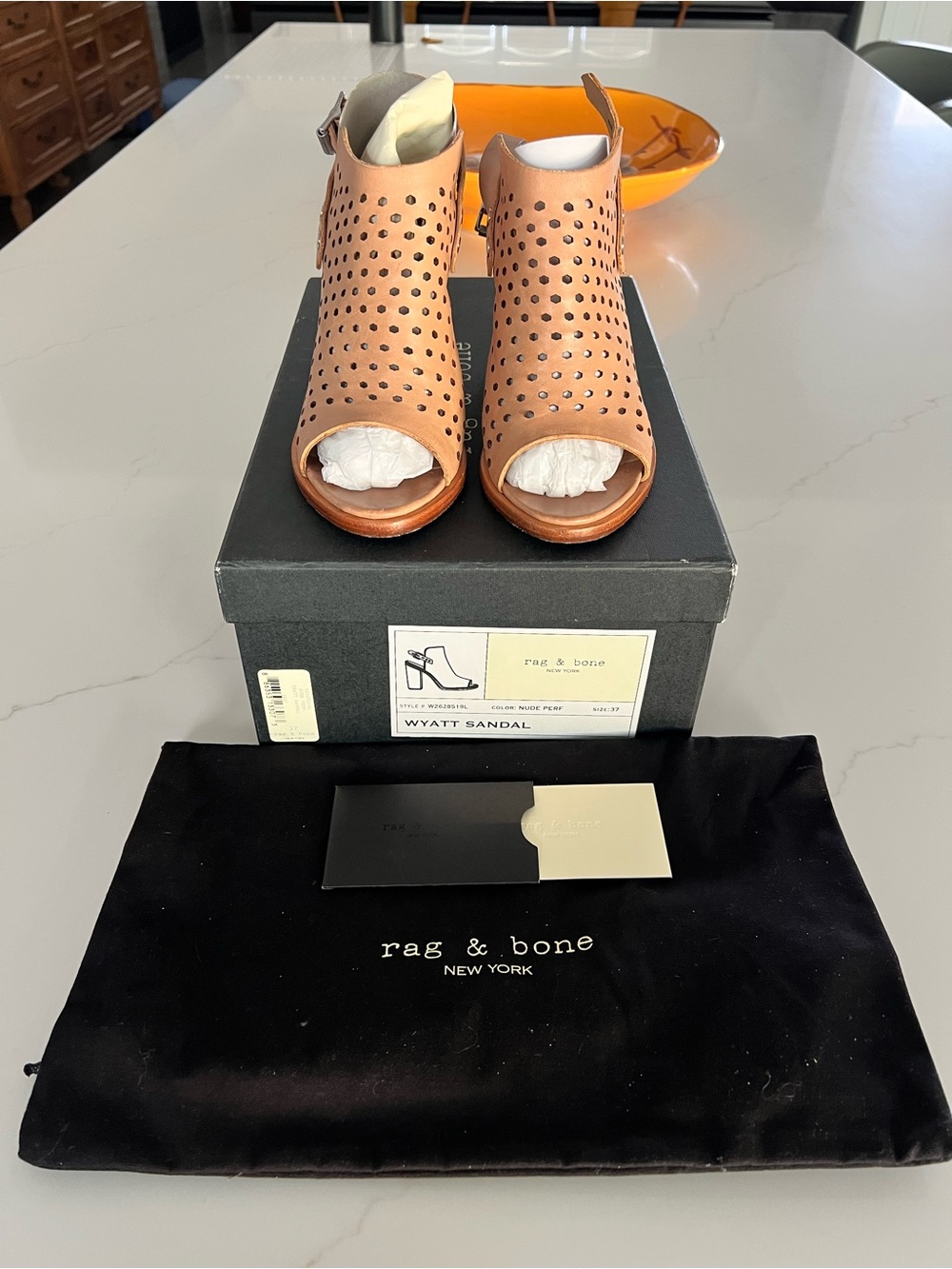 rag & bone Perforated Peep-Toe Sandal in Cognac